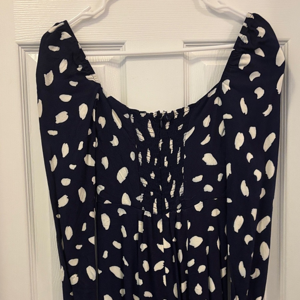 Reformation sigmund midi Navy and White Long Sleeve Dres - Picture 9 of 12